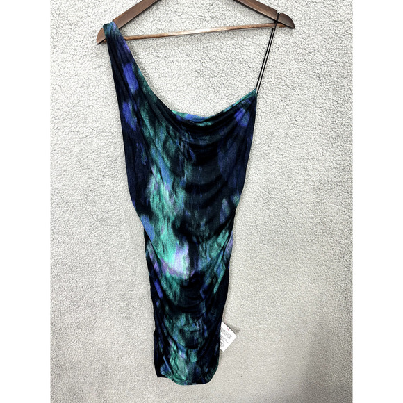 Asos Bodycon Pencil Dress Womens 10‎ Blue Ombre Tie Dye One Shoulder Party Y2K - Picture 1 of 7